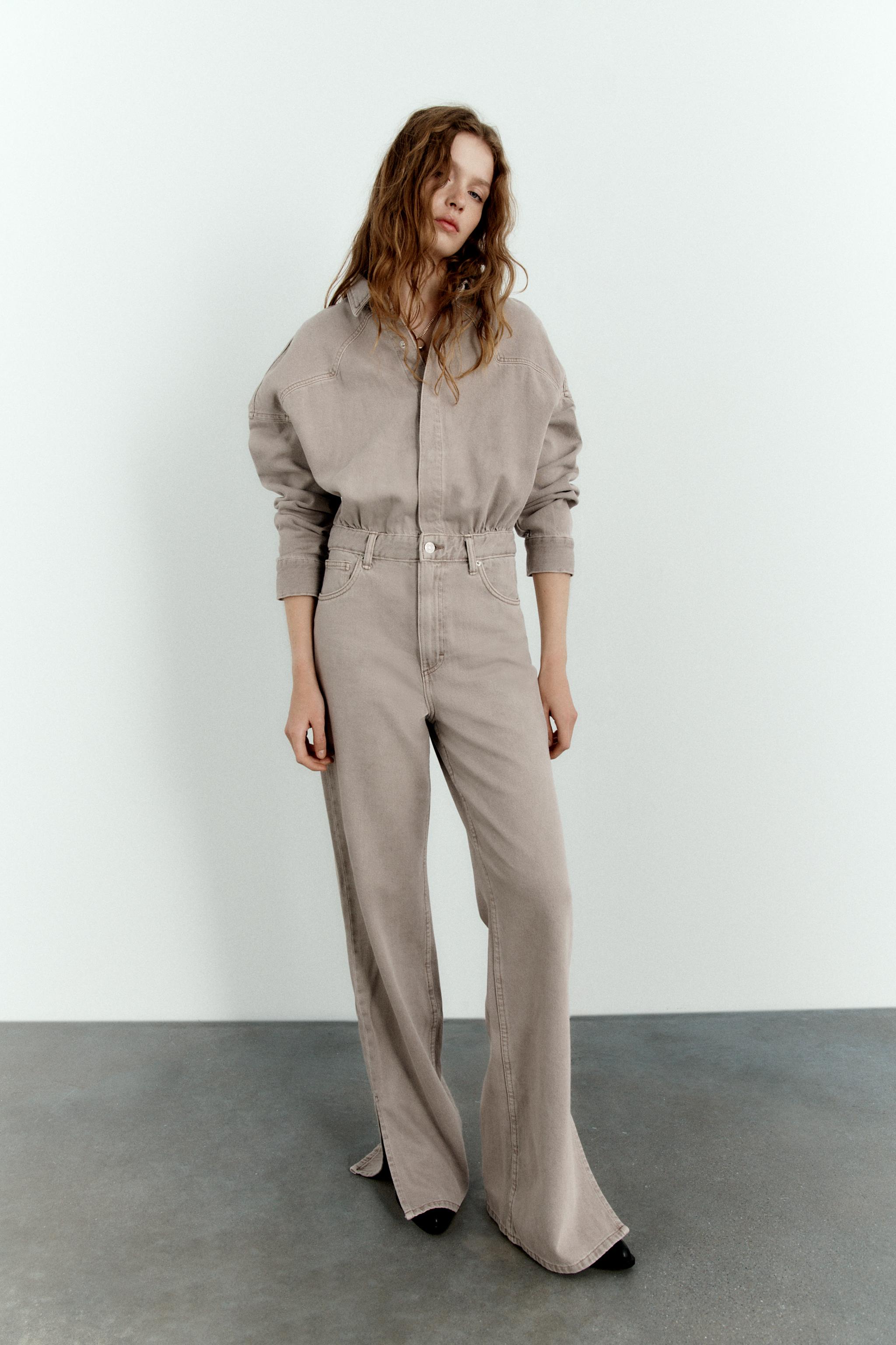 DENIM TRF JUMPSUIT Taupe grey ZARA United Kingdom
